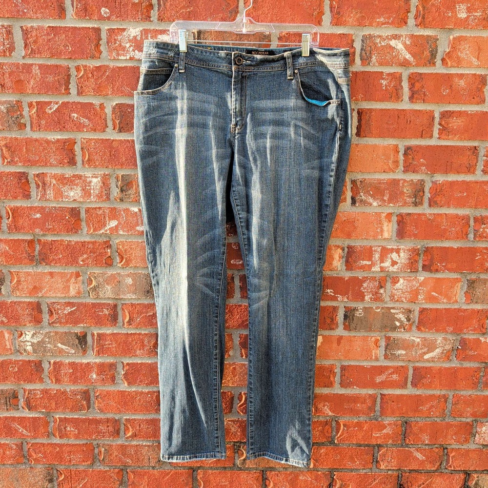 Rocawear Hannah Skinny Leg Jeans Womens 22 Blue Stretch‎ Embroidered Pocket Y2K